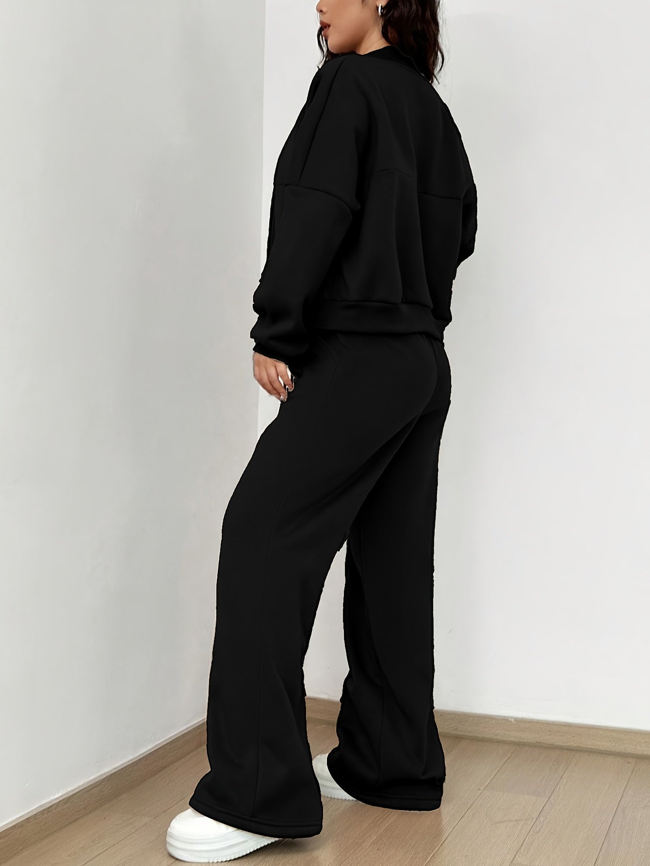 Zip-up Collarless‌ Cardigan Pants Set