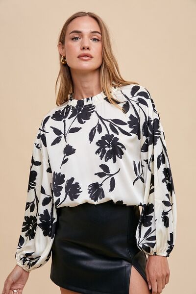 Wear Frill Printed Balloon Sleeve Blouse