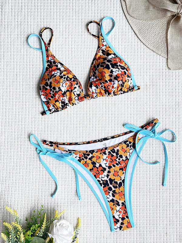 Vacation Tie Side Printed Halter-Neck Bikini Swimsuit