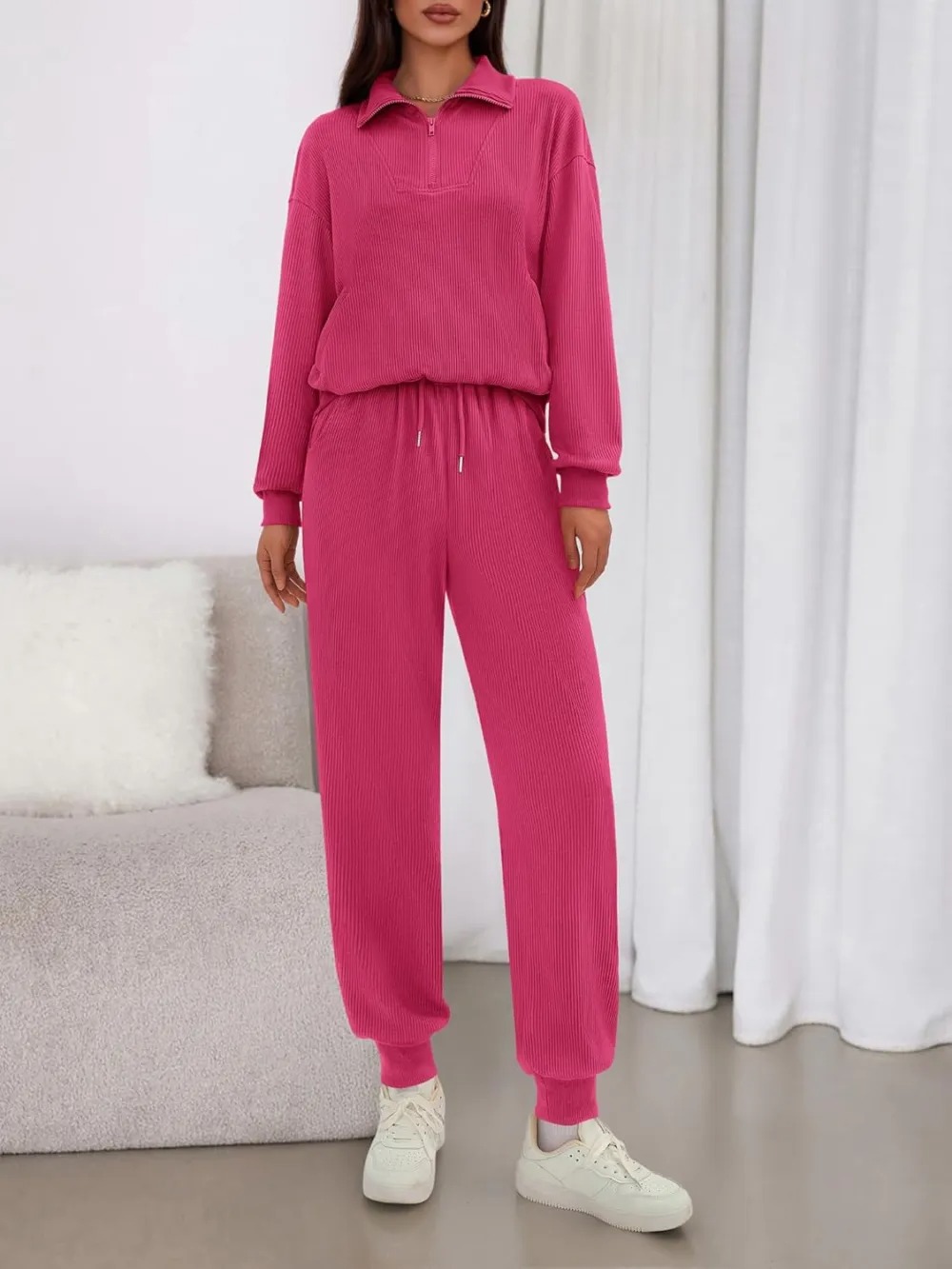 Women's Long Sleeve Half Zip Sweatshirt Sweatpants Lounge Set Sweatsuits with Pockets