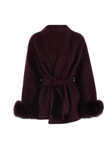 Women's Elegant Solid Color Waist Tie Fuzzy Cuff Wrap Coat, Premium Plush Long Sleeve Thermal Coat, Outerwear Jacket for Fall & Winter(CN/US)
