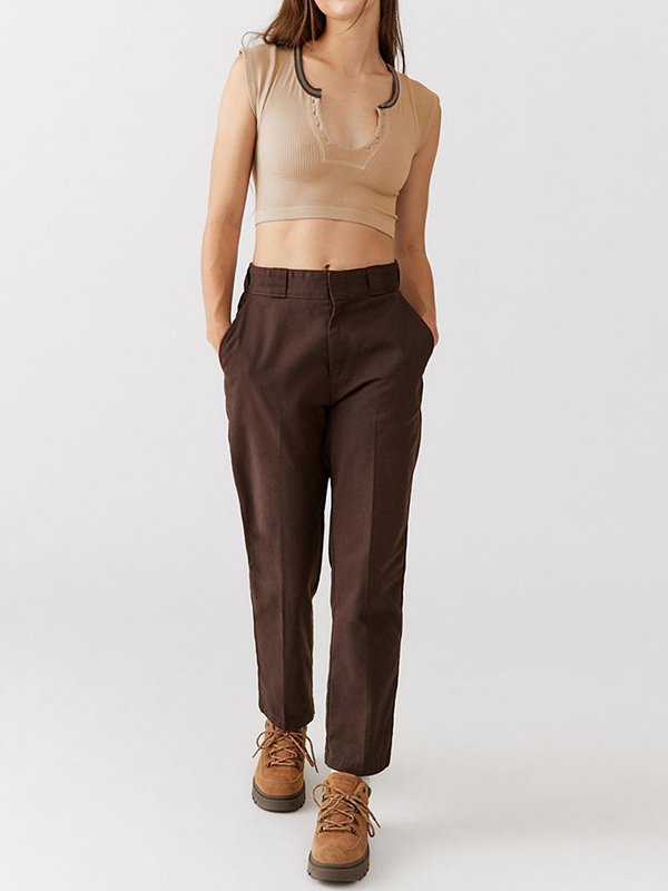 Split-Joint Cap Sleeve Skinny Deep V-Neck Vest Top