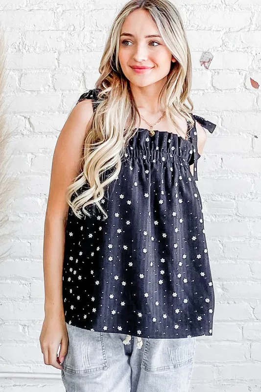 Daisy Polka Dot Print Ruffle Tank Top