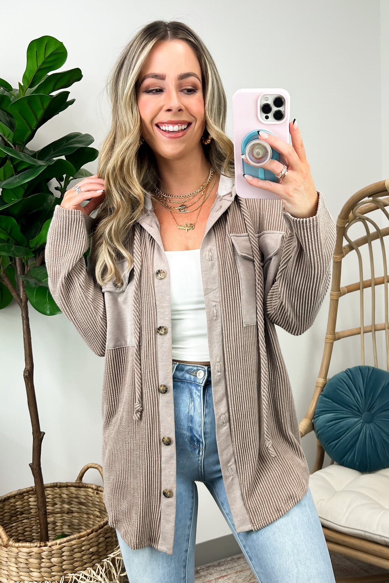 Saturday Satisfaction Ribbed Hooded Shacket