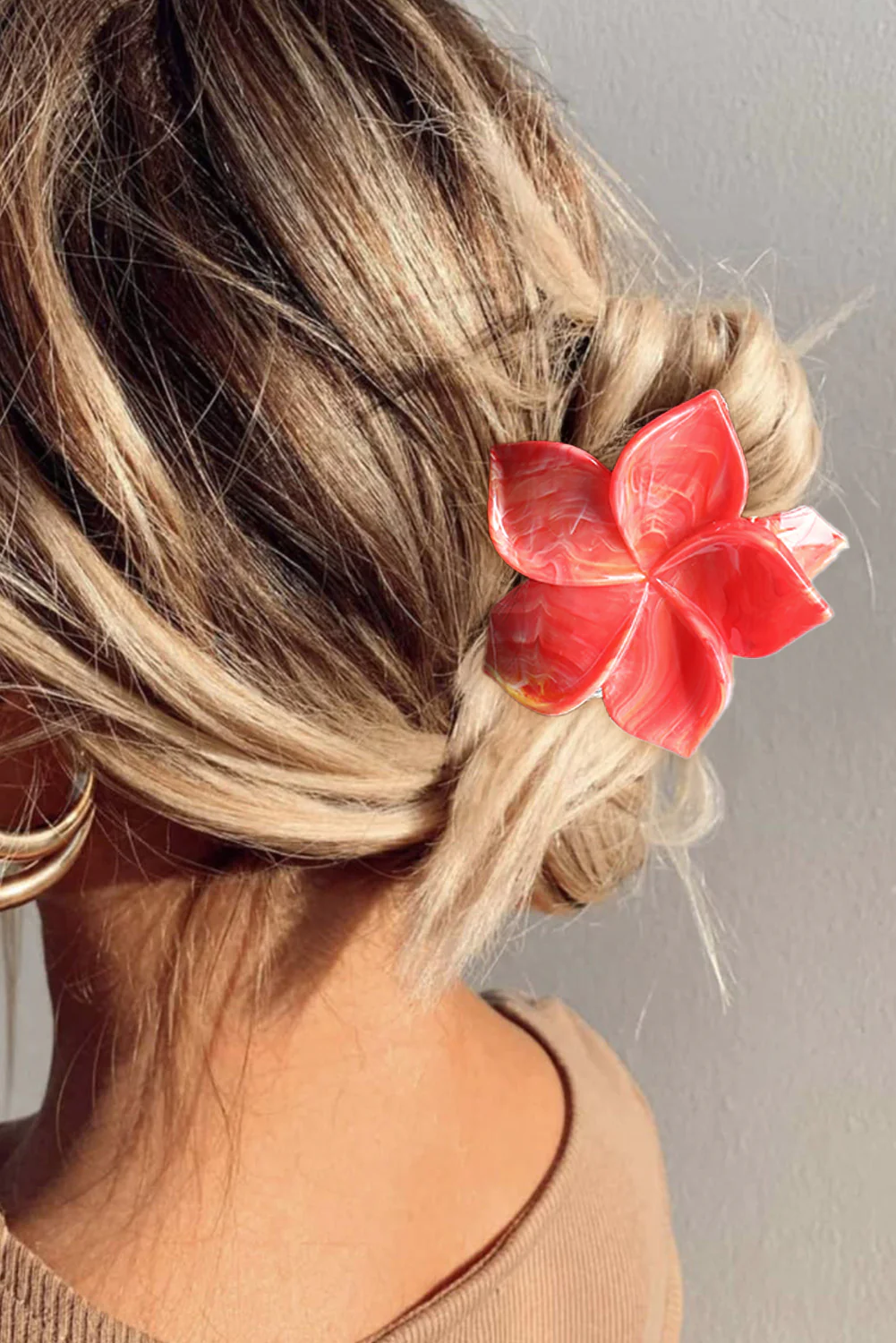 Tomato Red Flower Shape Resin Hair Claw Clip