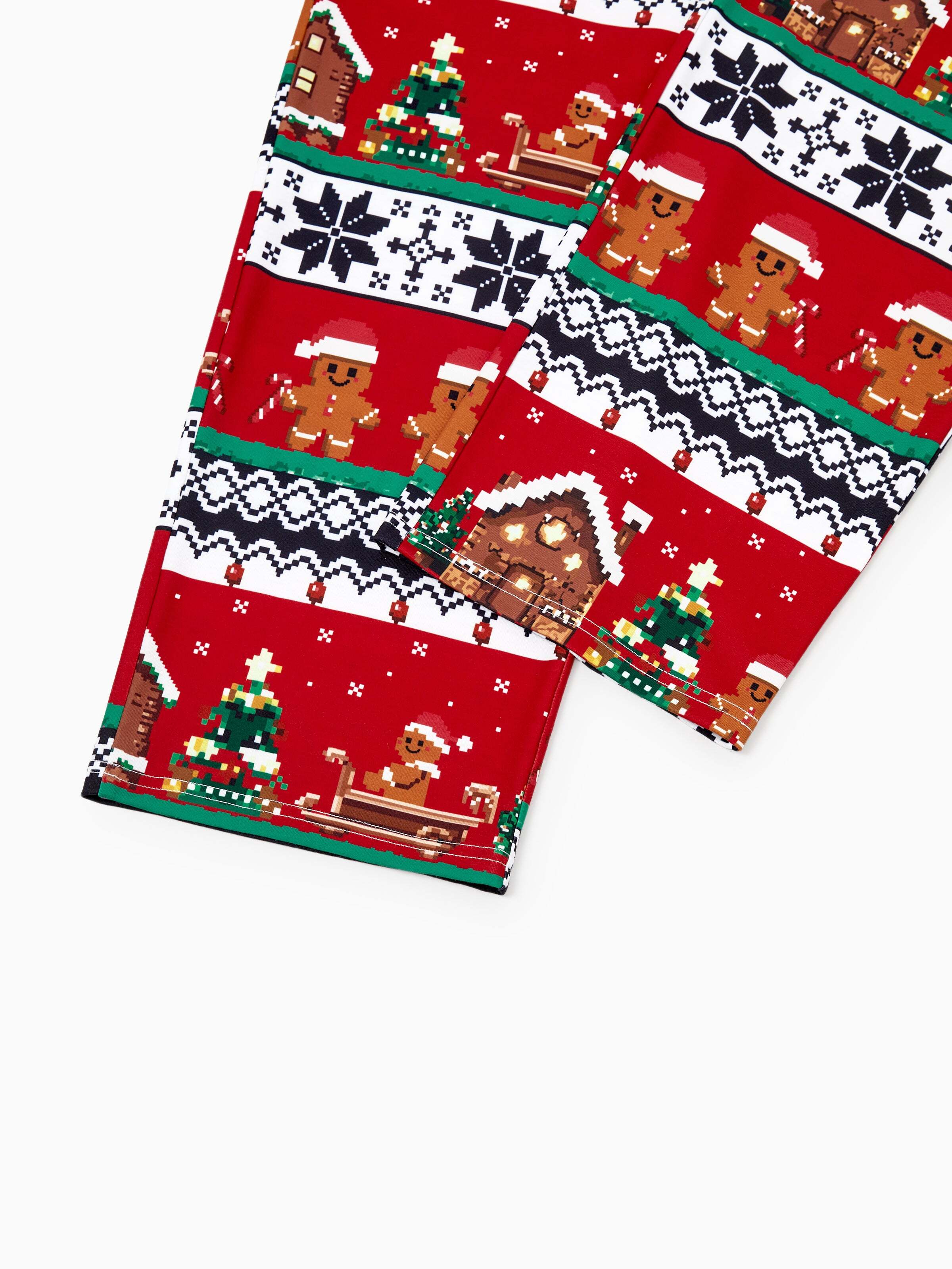 Christmas Matching Family Pajamas Set Gingerbread Print Long-sleeve PJS with Christmas Socks Red