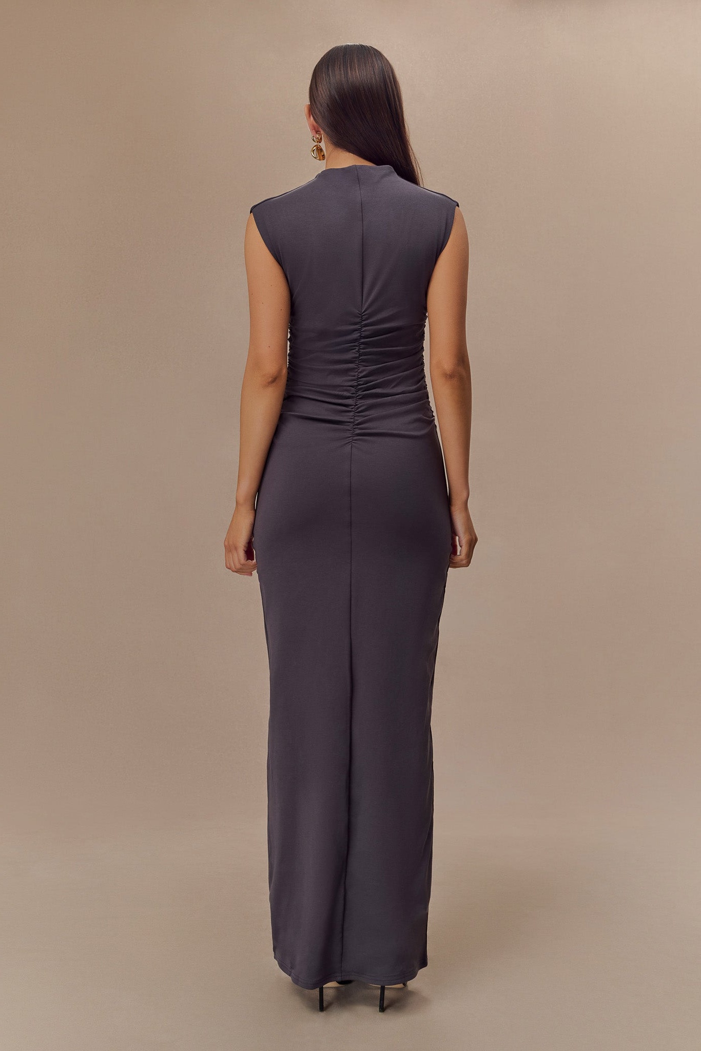 Charcoal High Neck Sleeveless Maxi Dress