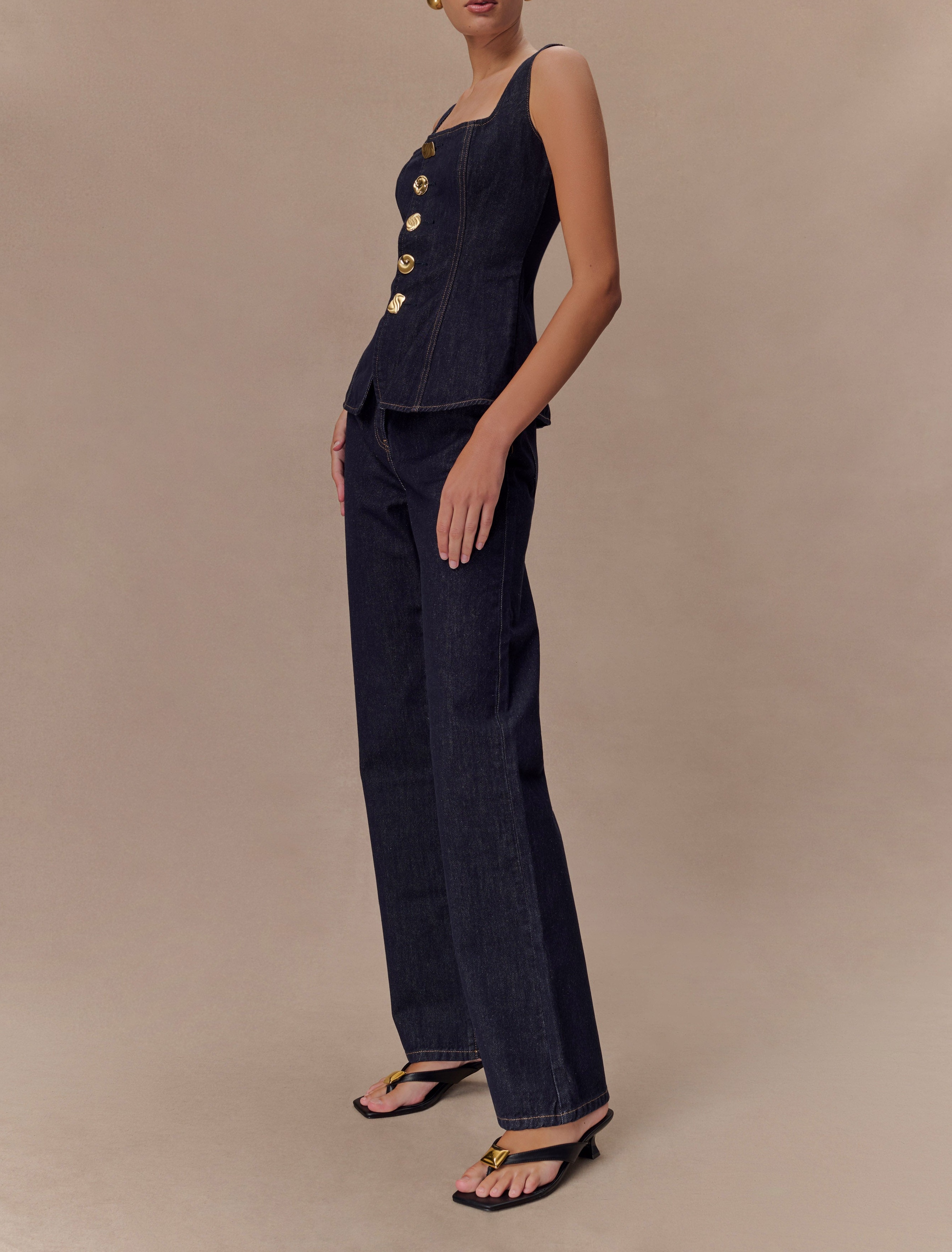 Blue High Waisted Straight Leg Jeans