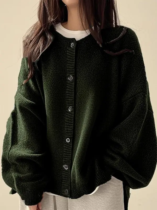 Women's Plain Button Front Knit Cardigan