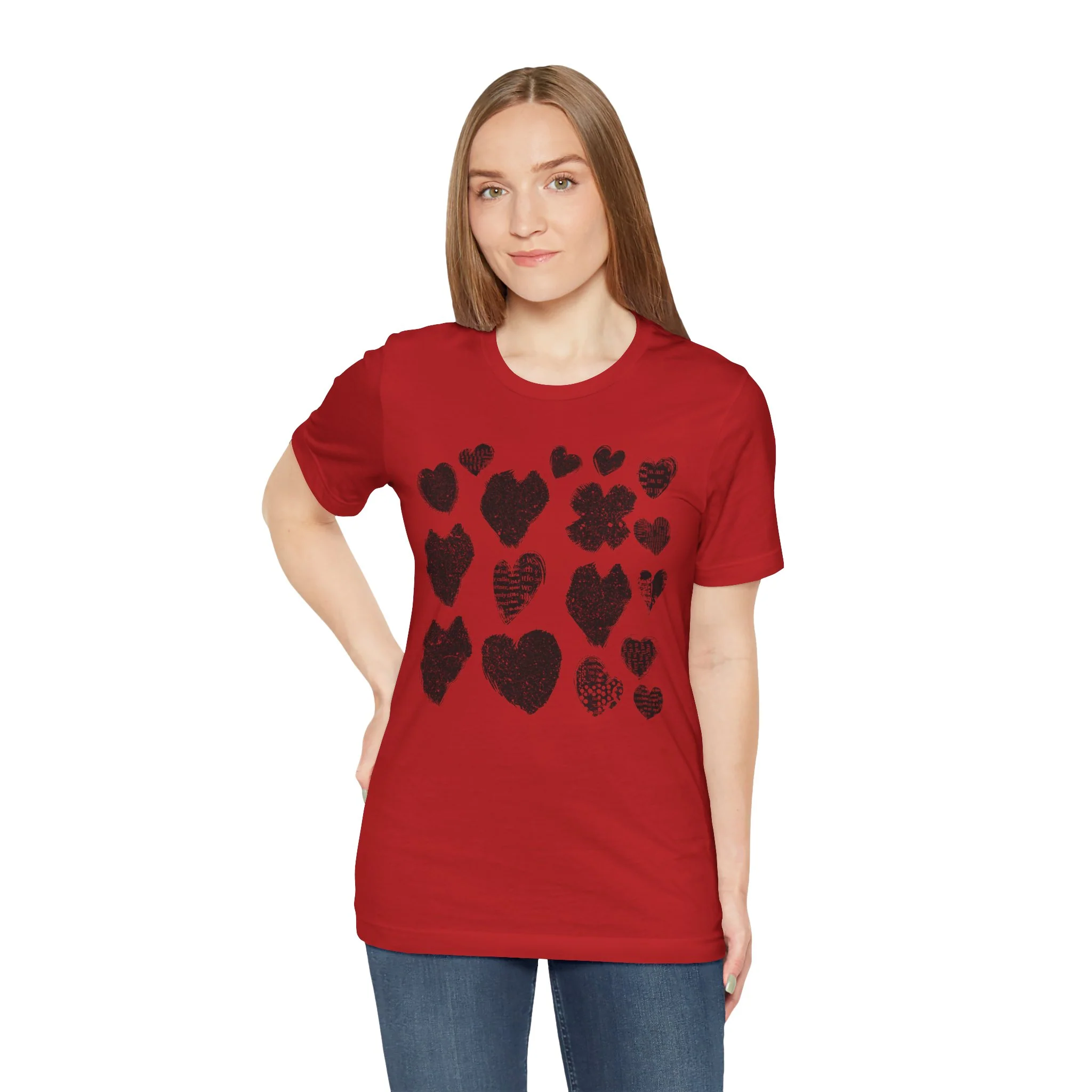 Black Grunge Hearts Unisex Jersey Short Sleeve Tee
