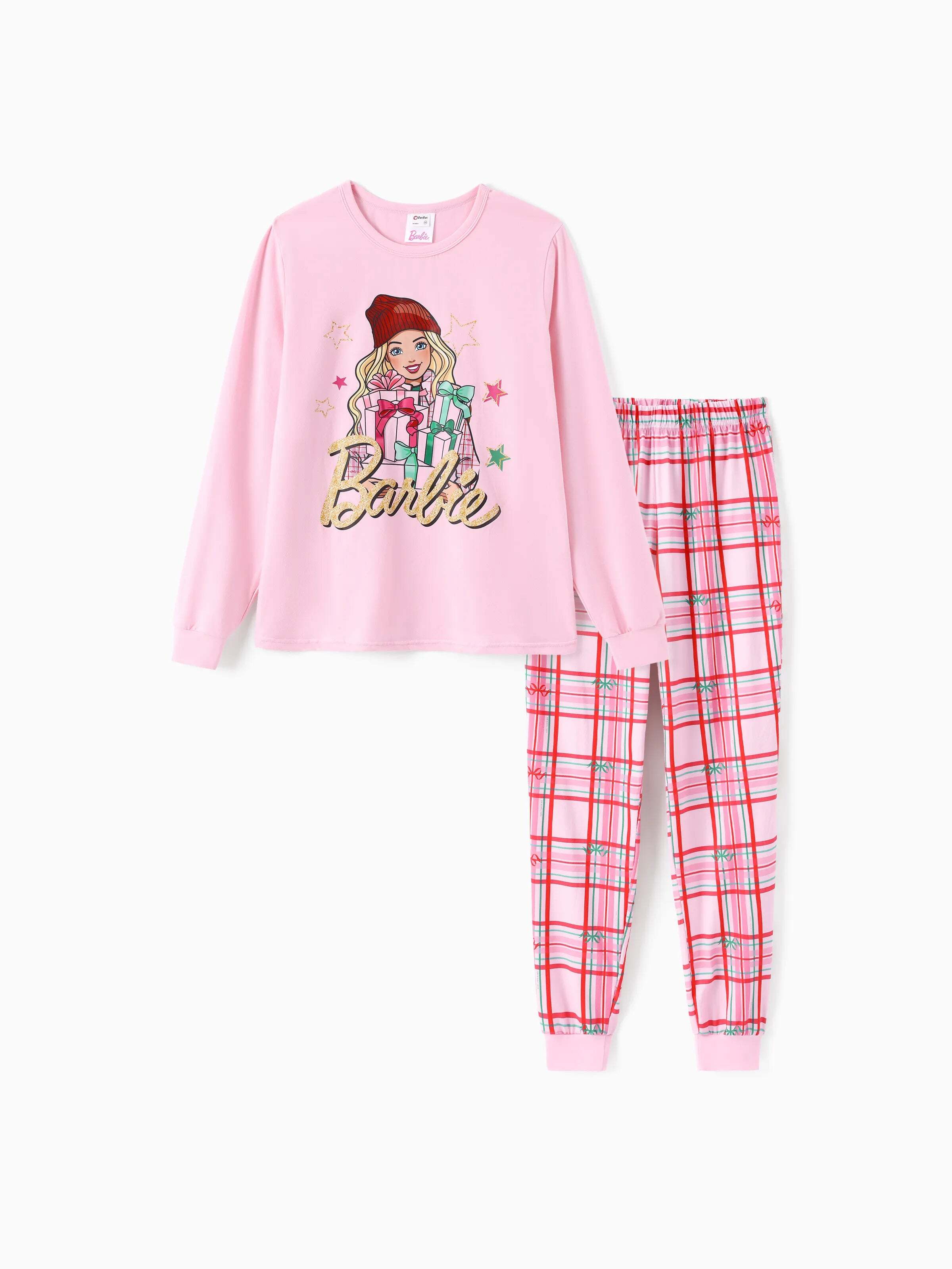 Barbie Christmas Mommy and Organic Cotton Snug-fitting Pajamas Set Pink