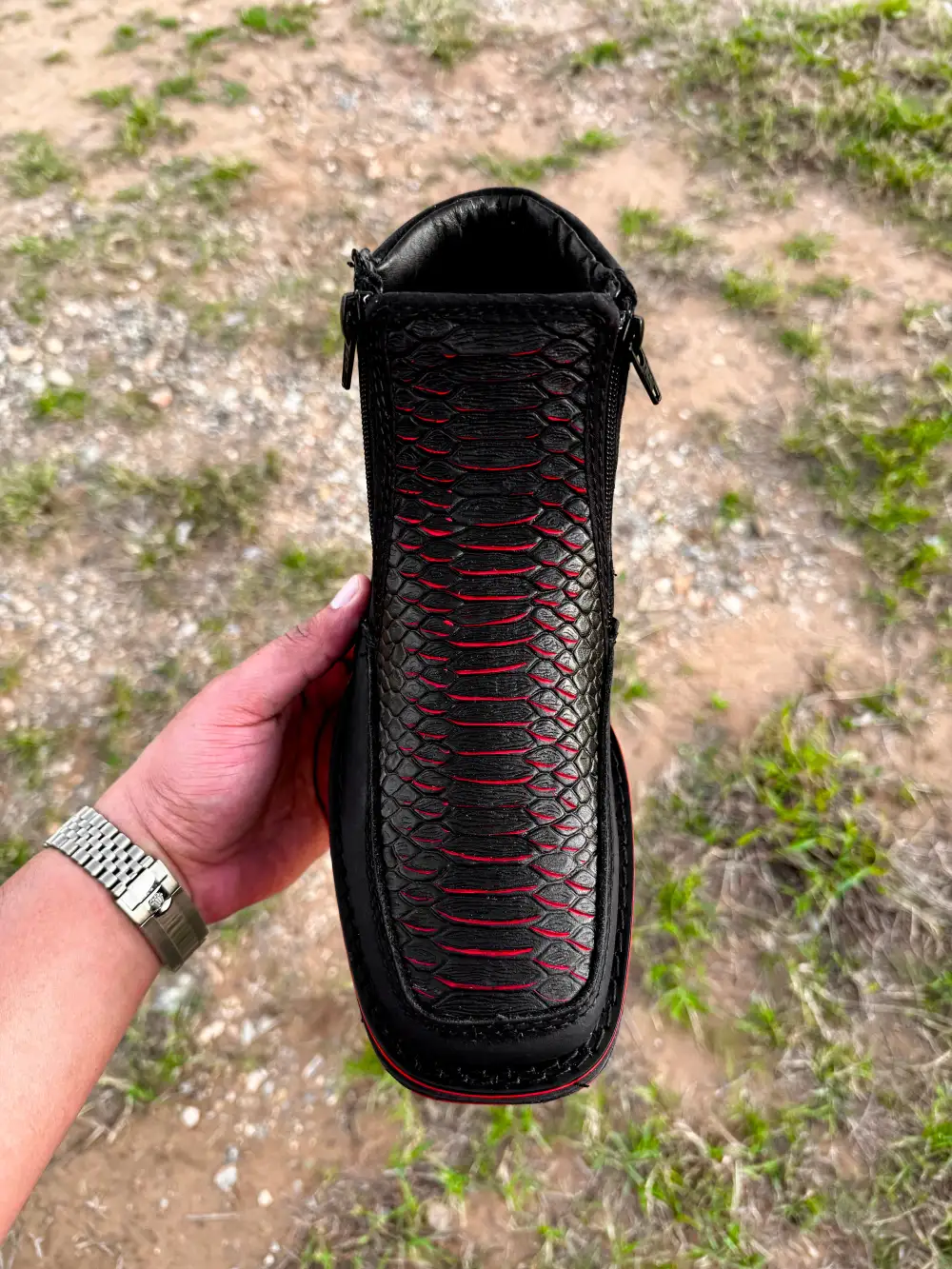 Black Cherry Python Leather Botin With 3D Lightweight Soles - Square Toe