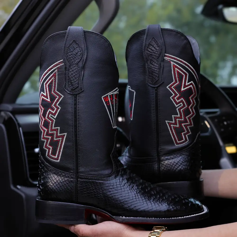 “Royal Flush” Python Leather Boots - Square Toe