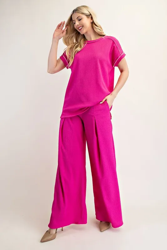 Celeste Full Size Relaxed-fit Textured Top with Short Sleeves Plus Size