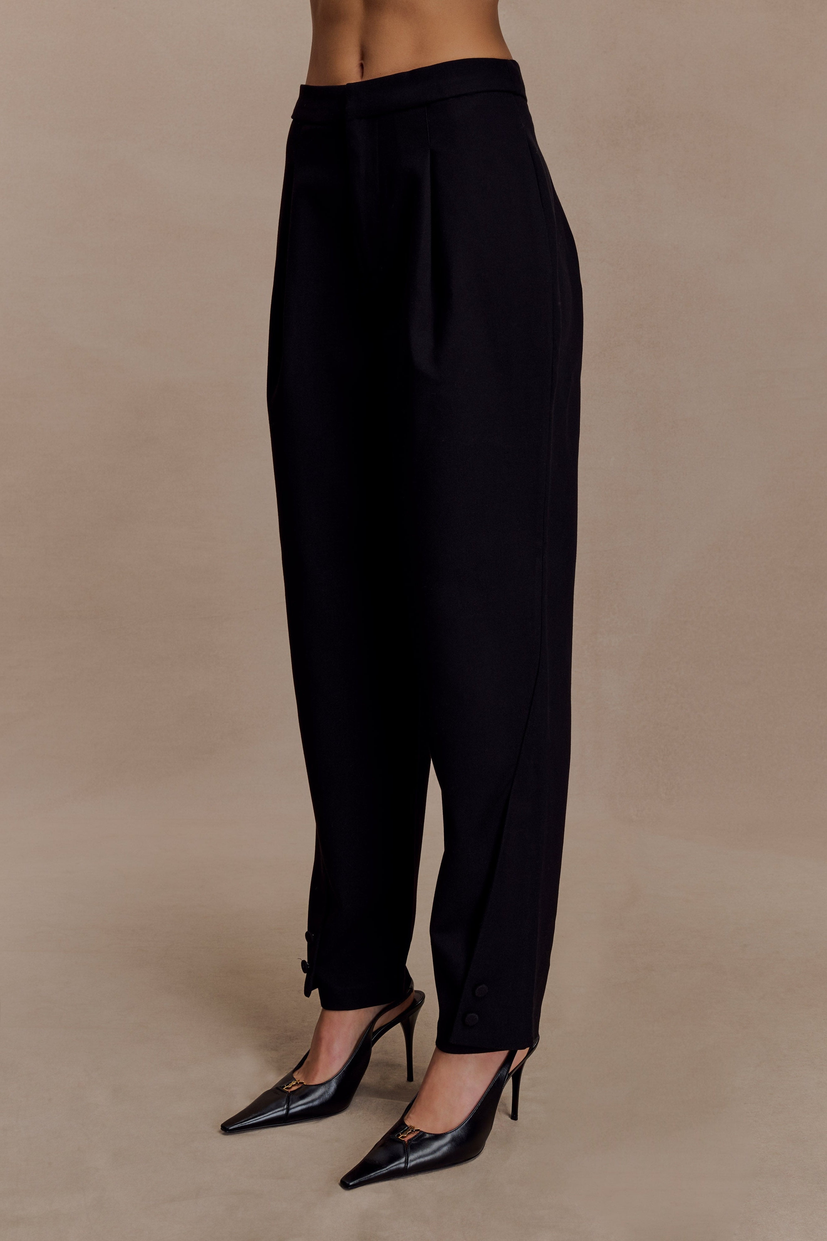 Black Barrel Leg Suiting Pants