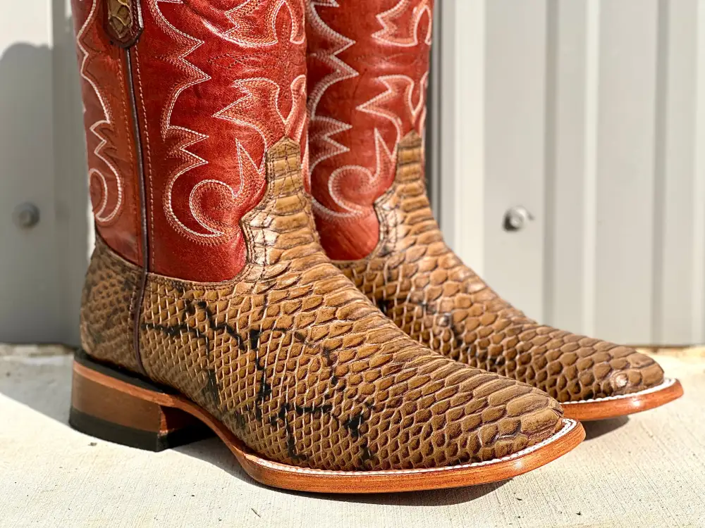 Men’s Honey Python Leather Boots With Red Shaft
