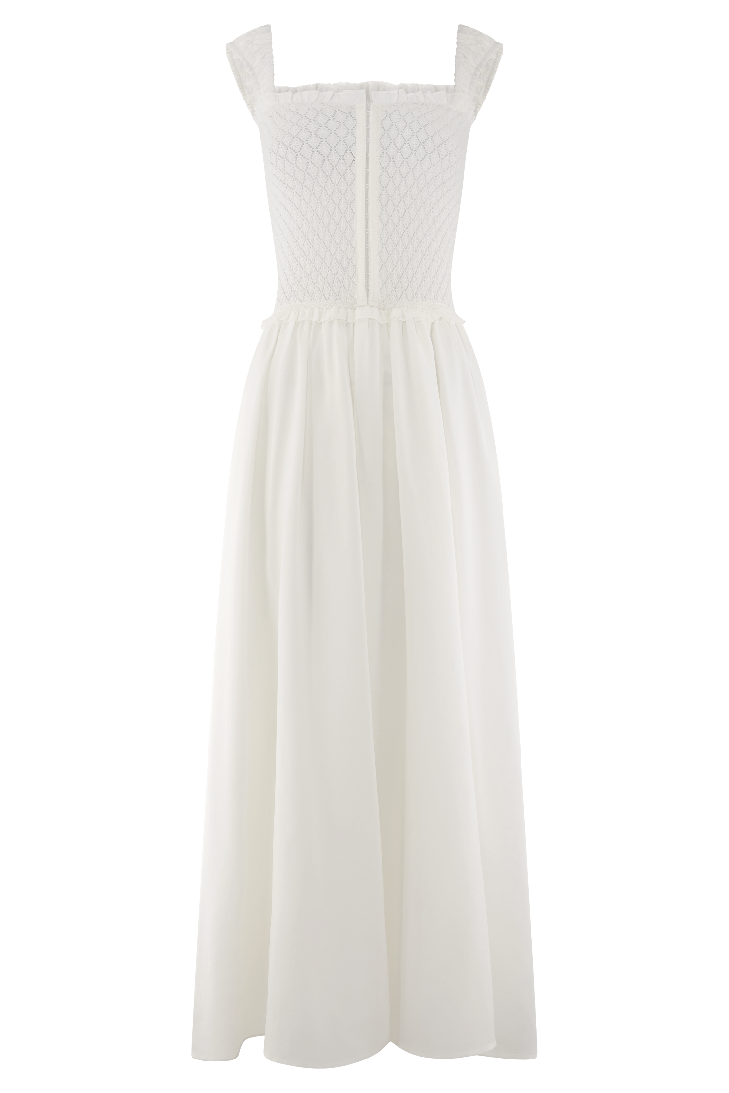 White Pointelle Knit Midi Dress