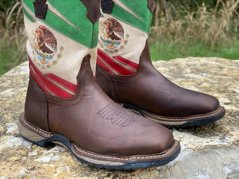 Men’s México Flag Work Leather Boots/ No Steel Toe