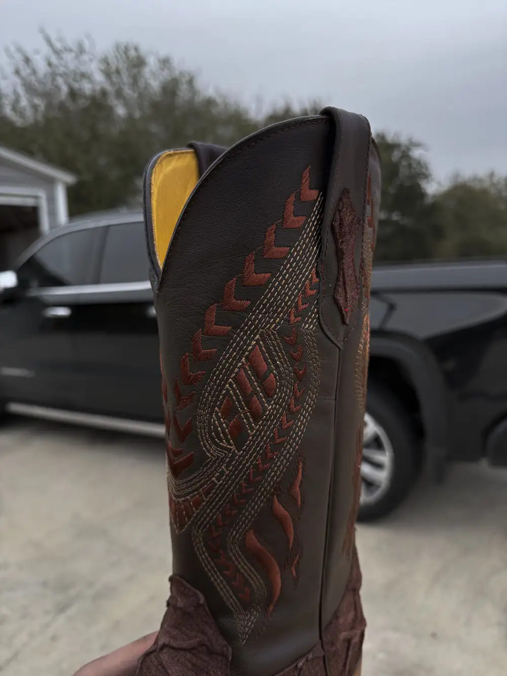 Chocolate Brown Rough-Out Pirarucu Leather Boots - Square Toe