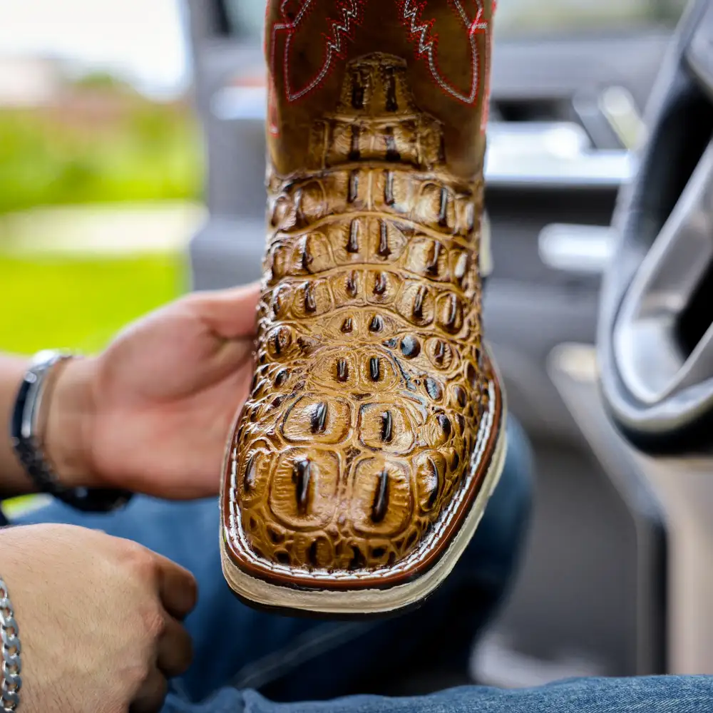 Honey Caiman Neck Leather Boots With 3D Lightweight Sole - Composite Toe