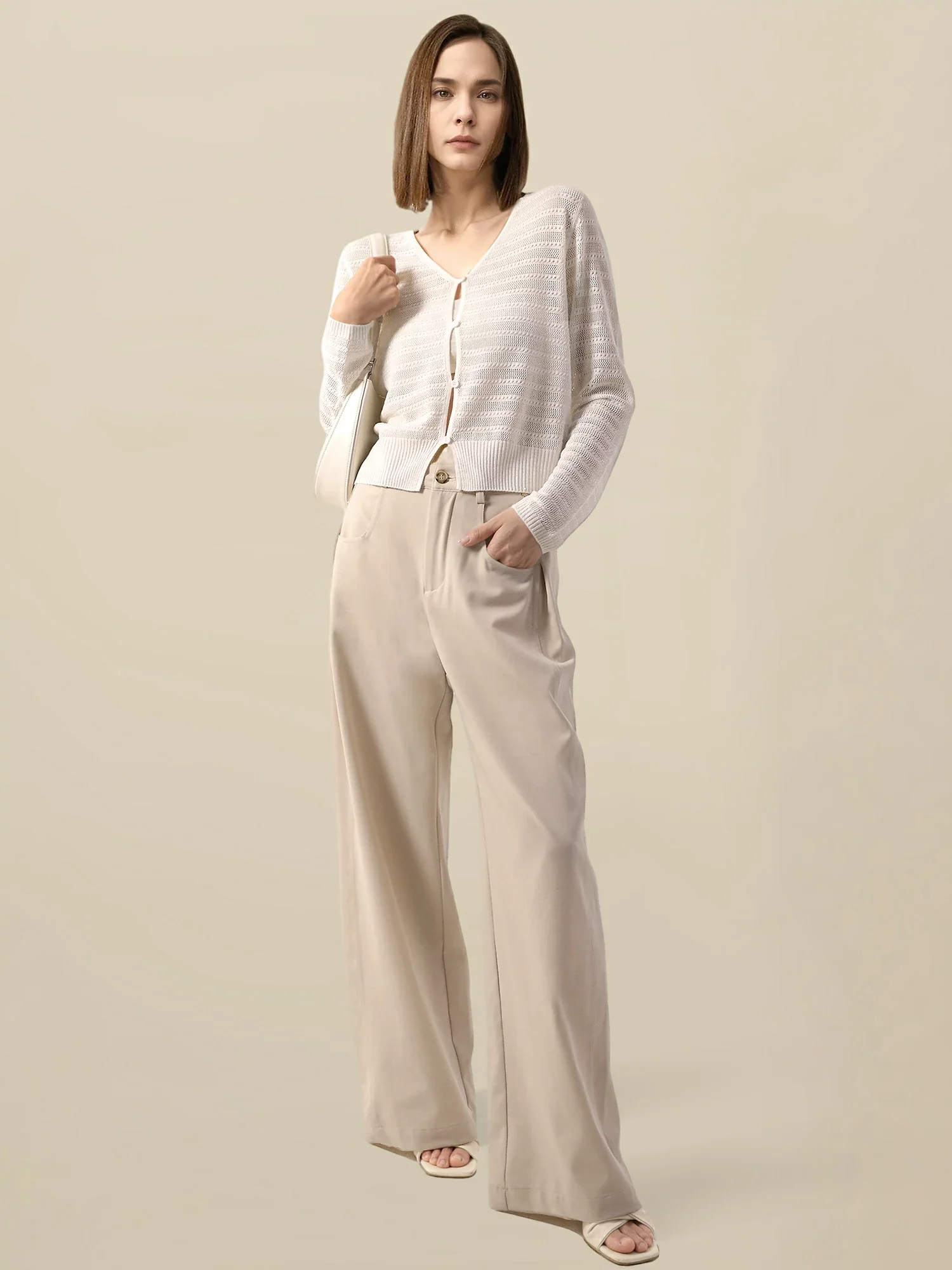 Linen & Lyocell V-Neck Long Sleeve Cardigan