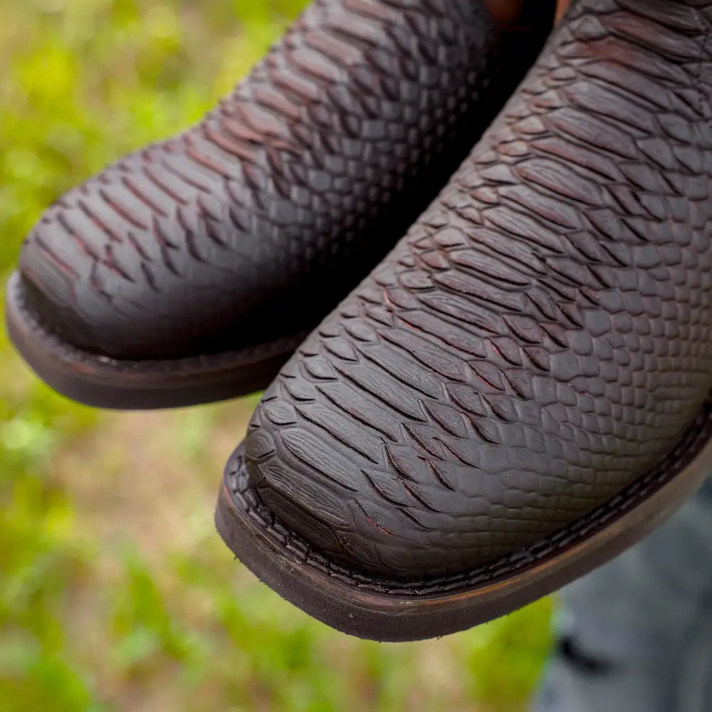 Matte Brown Python Leather Boots With Lightweight Soles - Square Toe
