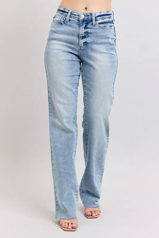 Blue Full Size Midi Rise Light Wash Dad Jeans Plus Size