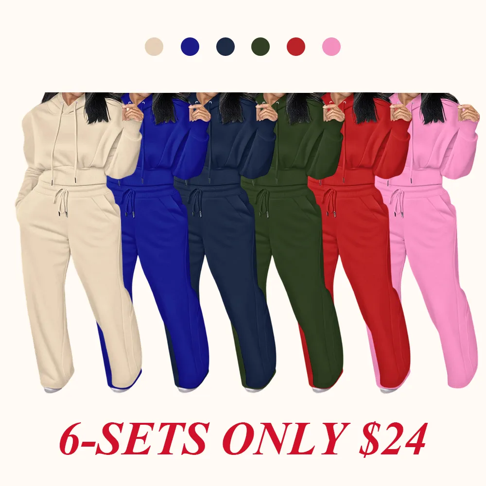 Hooded Long Sleeve Sweatshirt and Casual Wide Leg Sweatpants Set