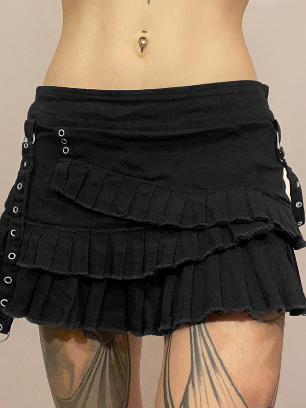 Low-Rise Pleated Mini Skirt In Black