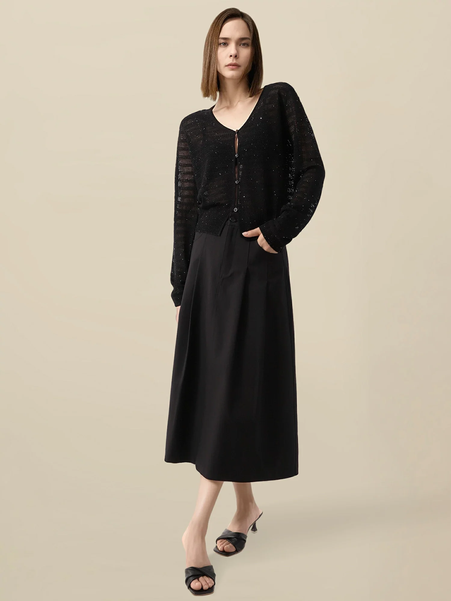 Linen & Lyocell V-Neck Long Sleeve Cardigan