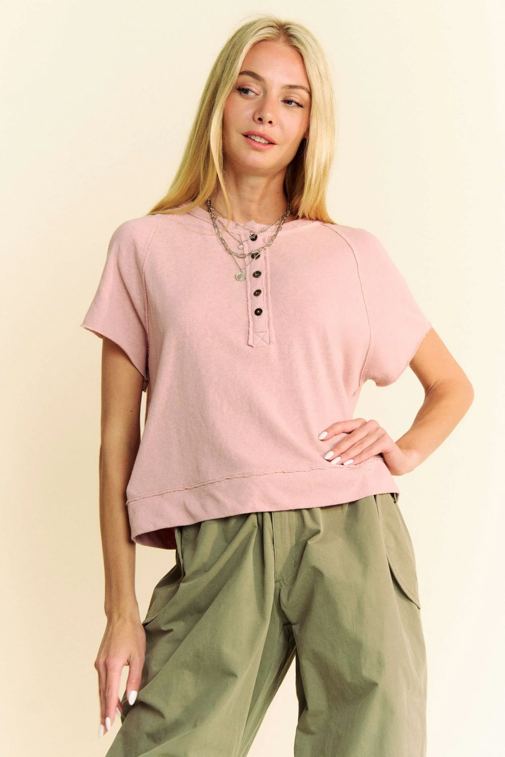 Breezy Knit Fabric Short Sleeve T-shirt Top