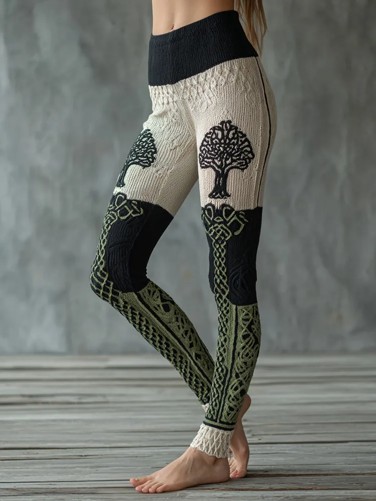 Women's Vintage Viking Celtic Knot Tree Of Life Pattern Cozy Leggings