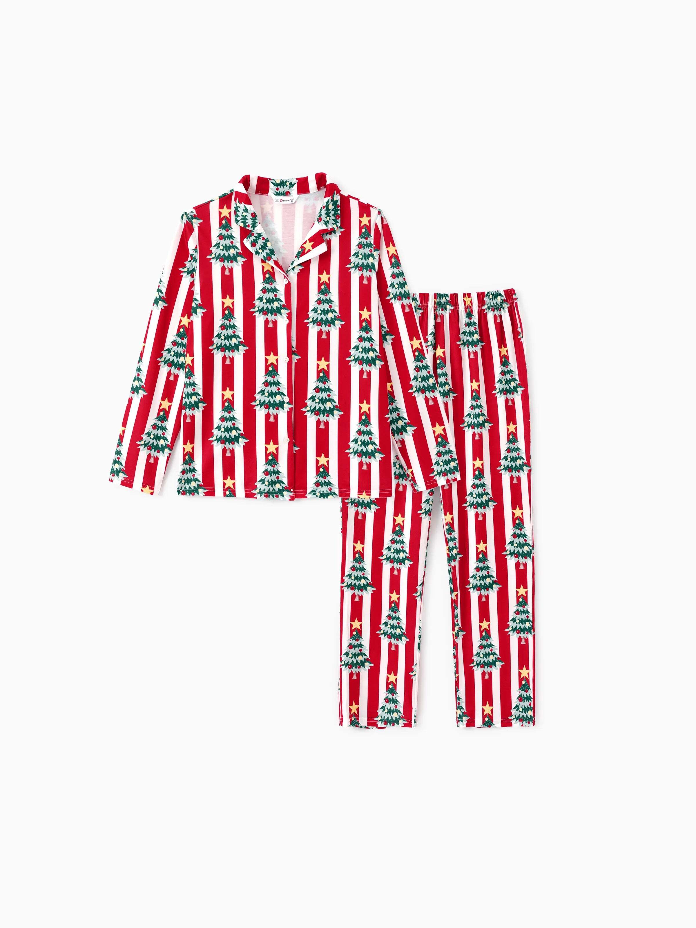 Christmas Family Matching Trees Print Stripes Long-sleeve Pajamas Sets with Christmas Socks Red