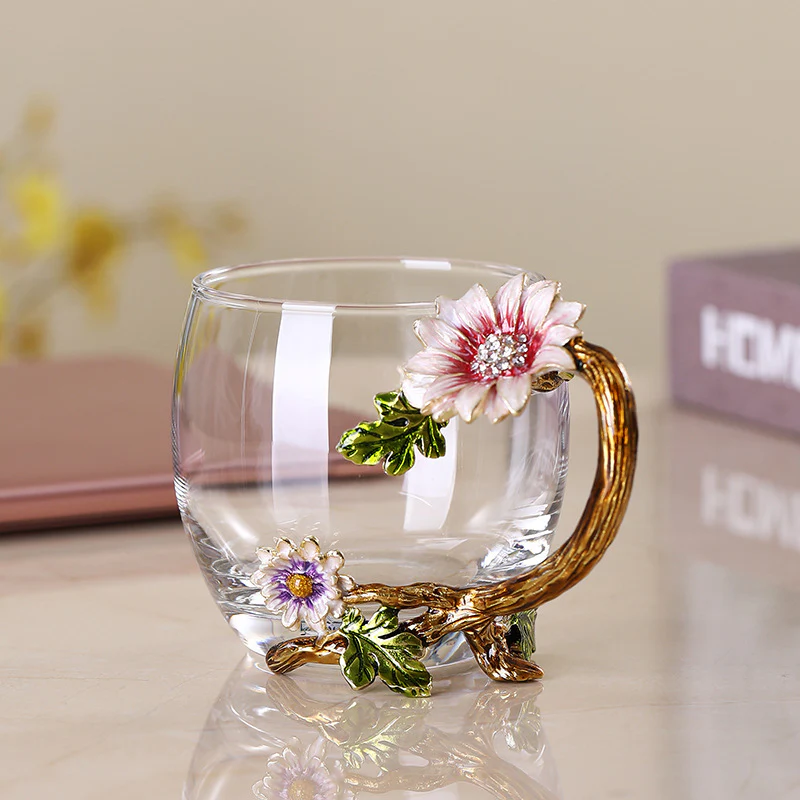 Enamel Flower Glass Mug