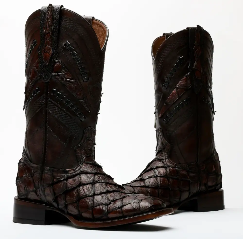 AUTHENTIC Brown Pirarucu Boots - Square Toe