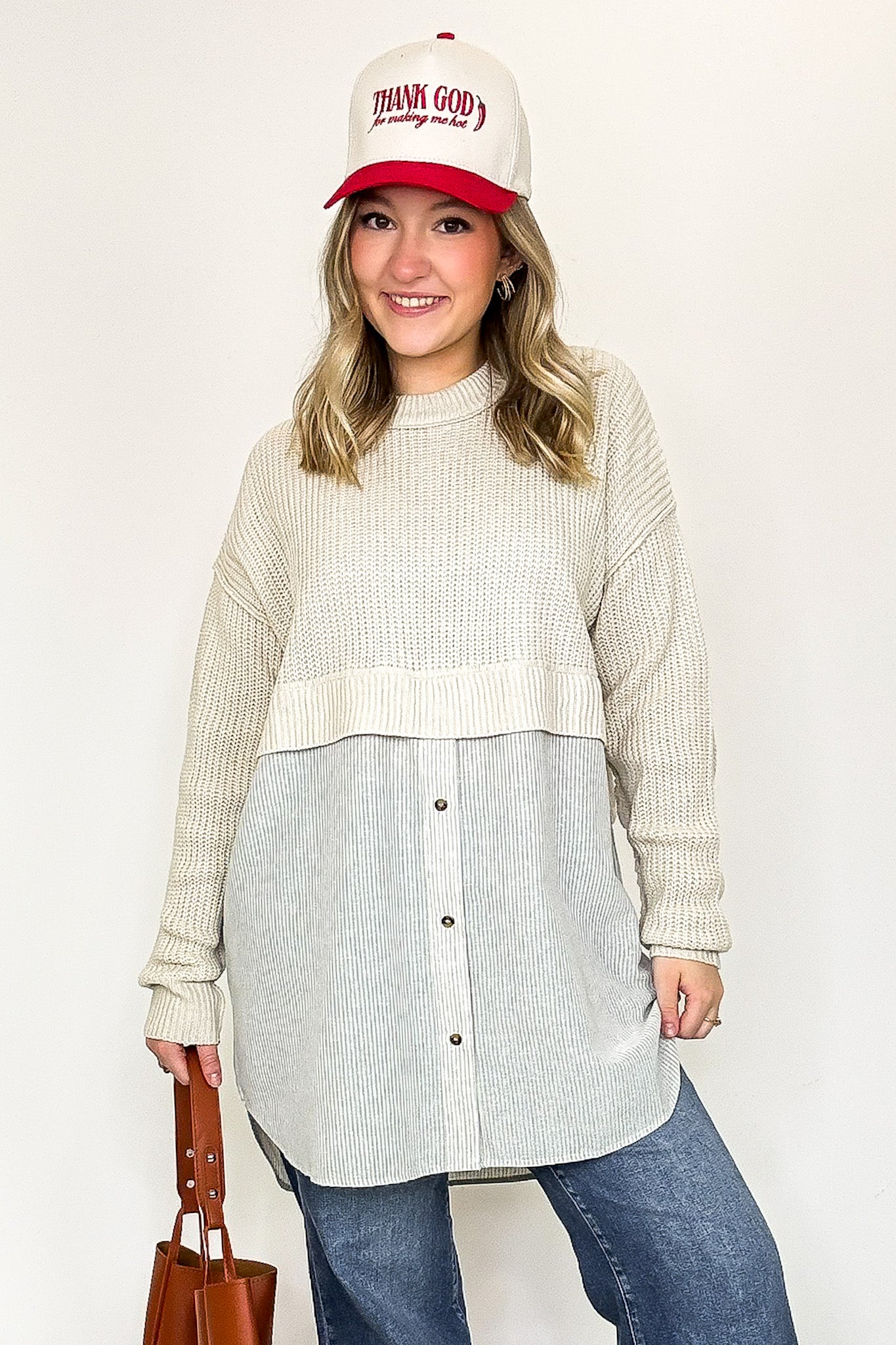 Split Seconds Knit and Button Down Top