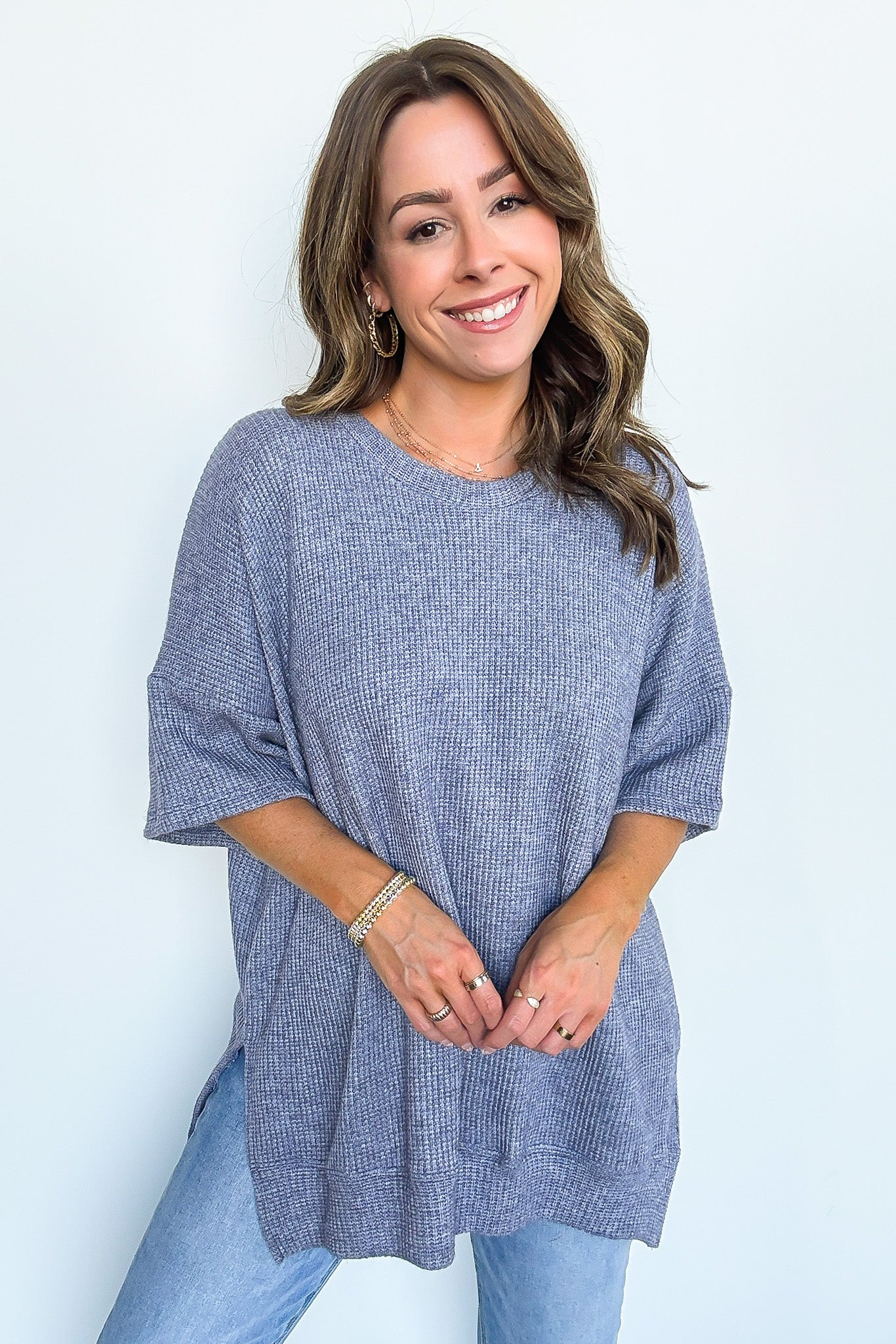 Waffle Knit Oversized Top