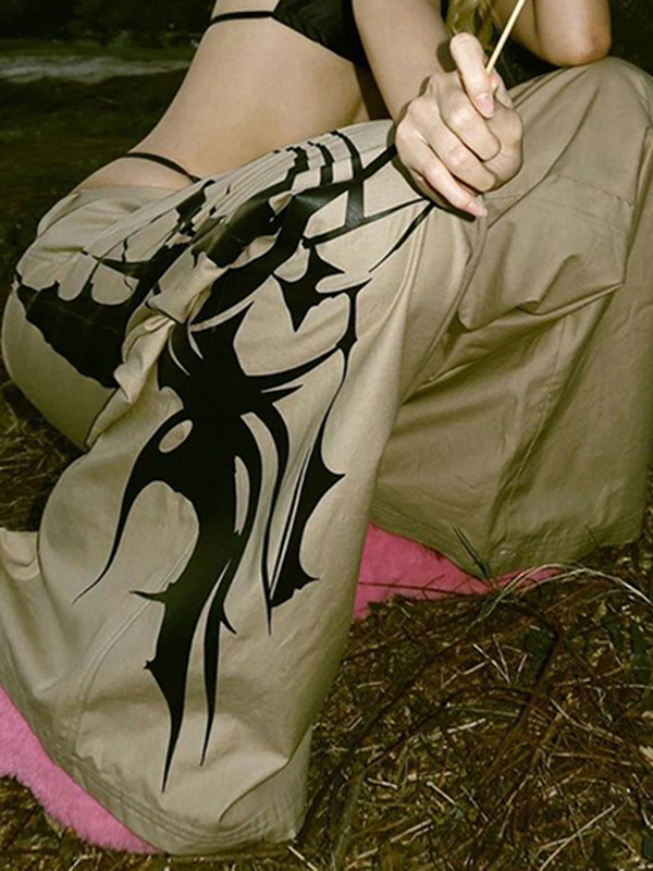 Ink-Splash Print Straight-Leg Casual Trousers