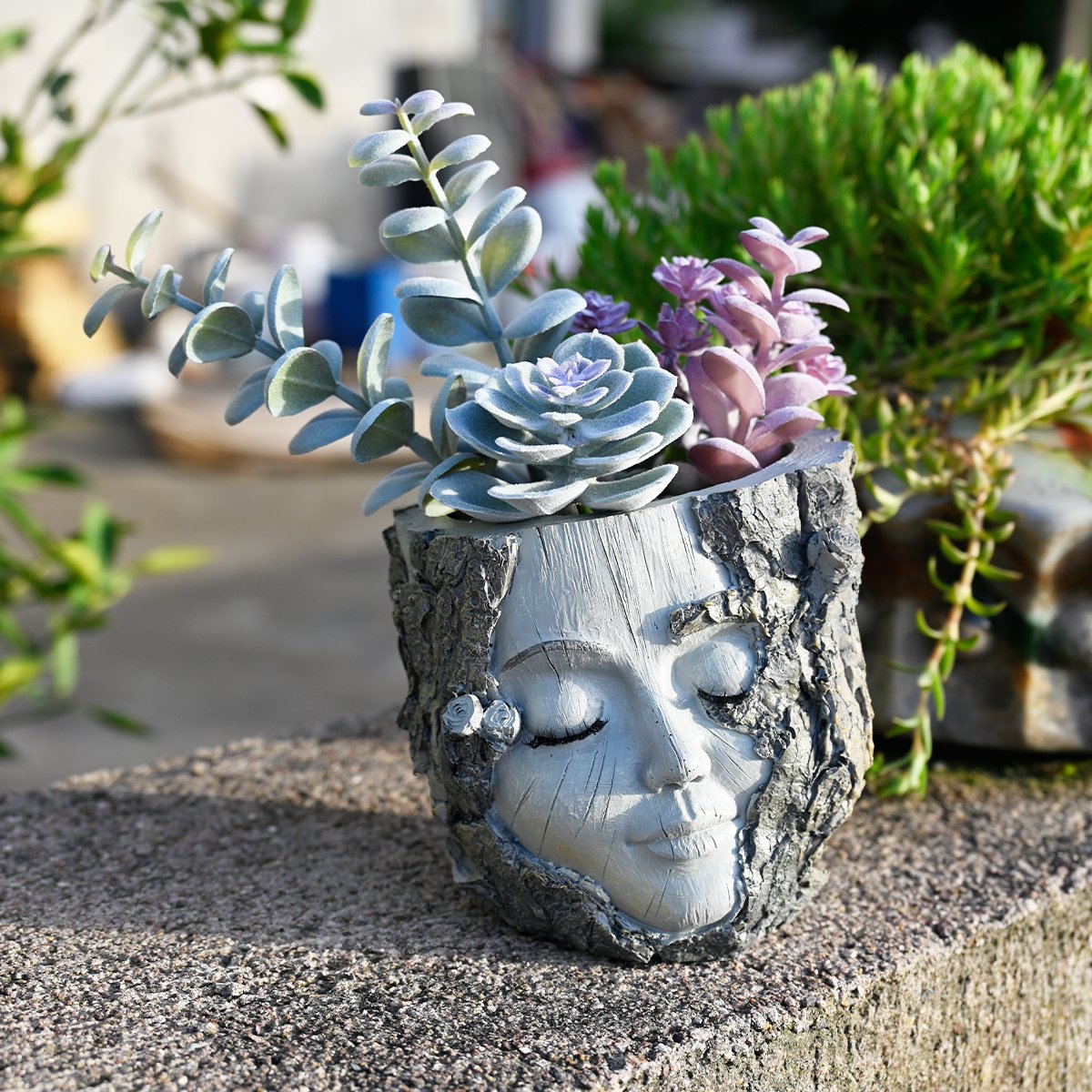 Hand-carved 3D Sleeping Wood Elf Art Planter