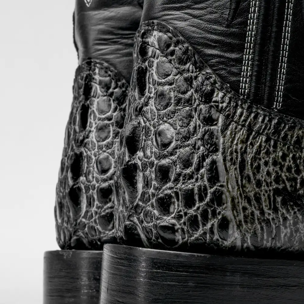 Grey Snapping Turtle Leather Boots - Square Toe