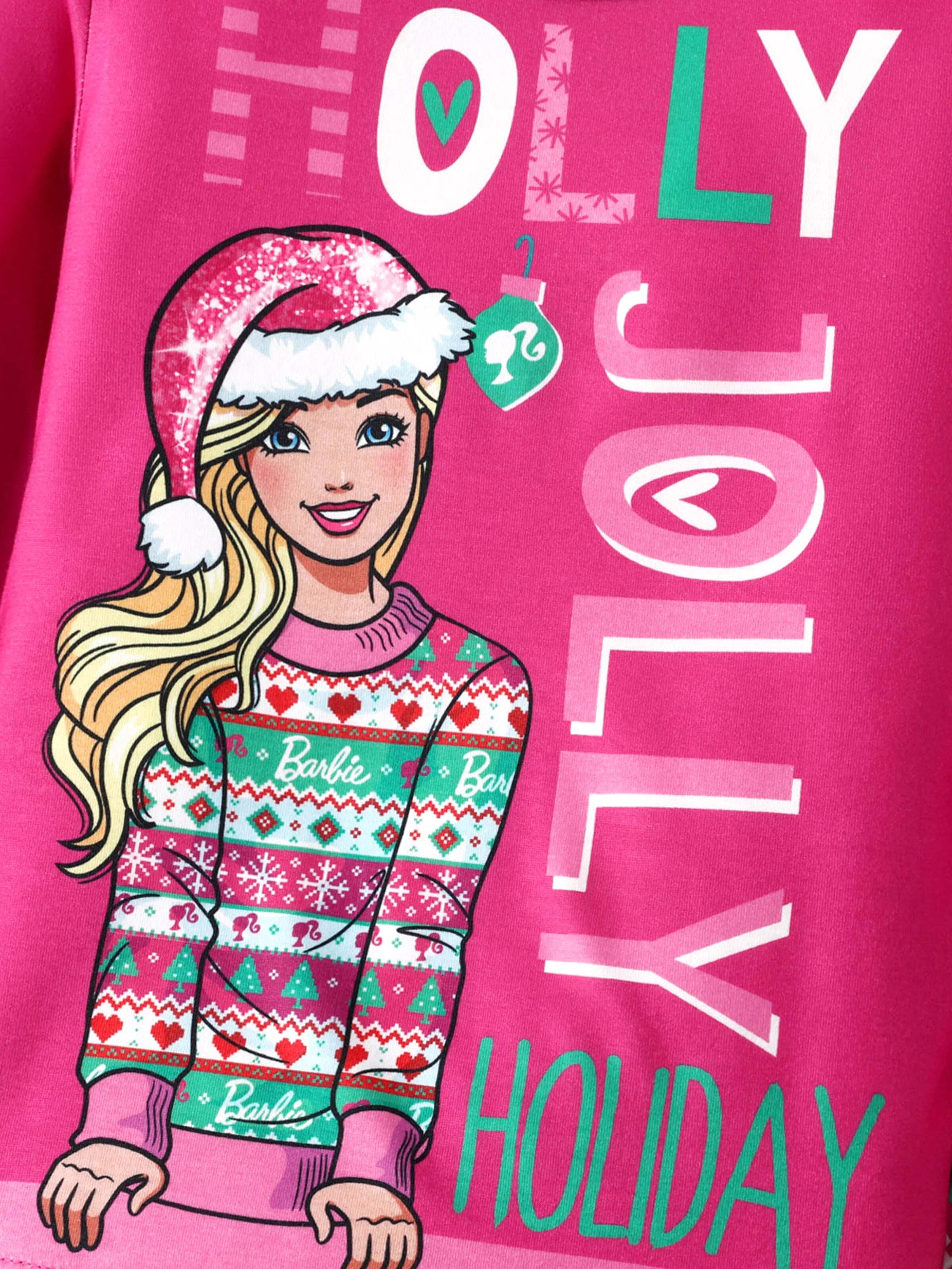 Barbie Mommy and Me Christmas Long-sleeve Graphic Print Pajamas Sets with Christmas Socks