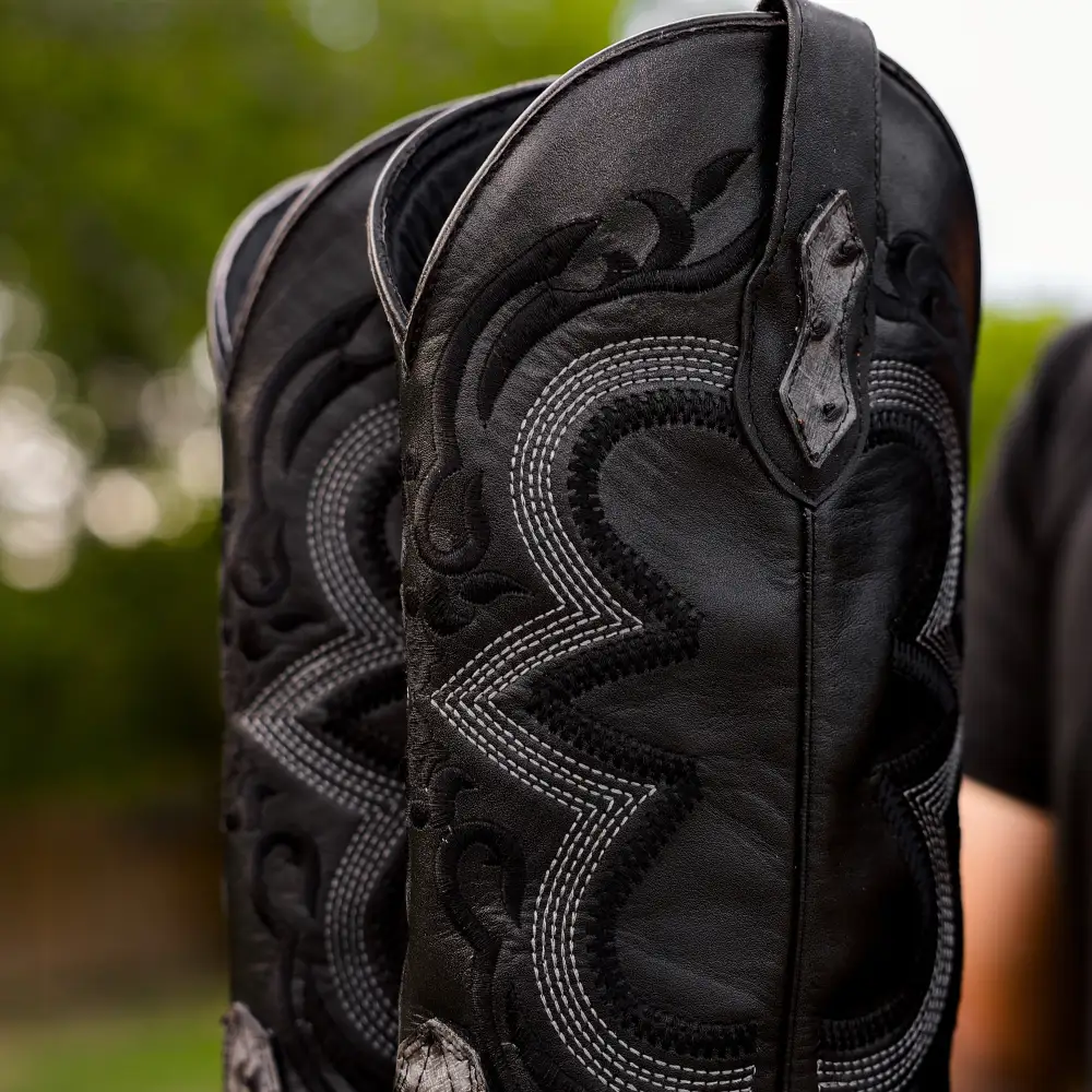 Grey Ostrich Leather Boots - Square Toe