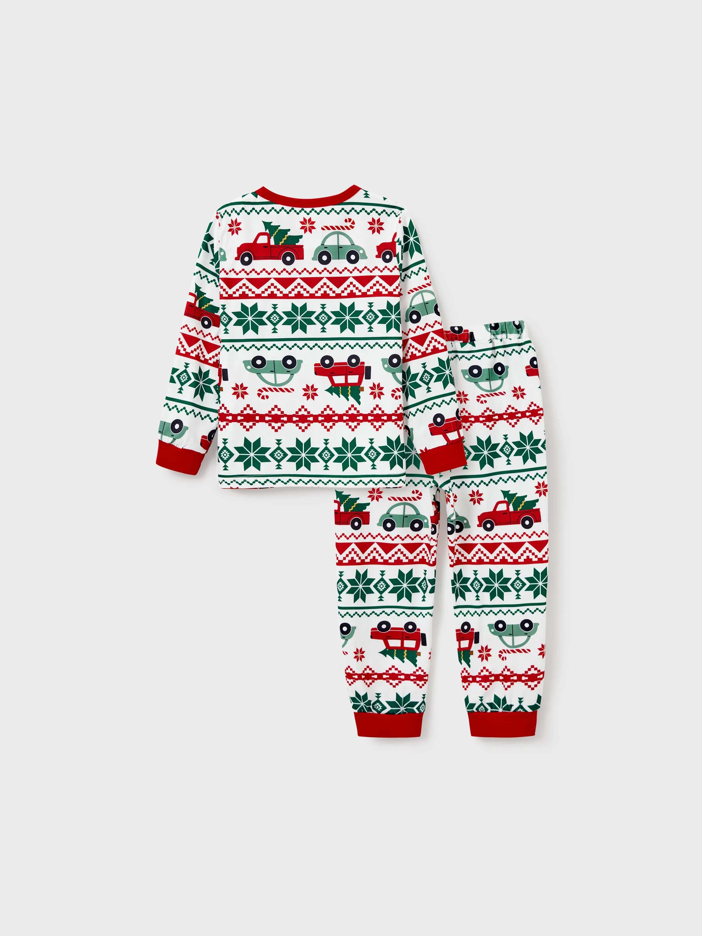 Christmas Matching Family Pajamas Set Snowflake and Car Print PJS with Christmas Socks Red