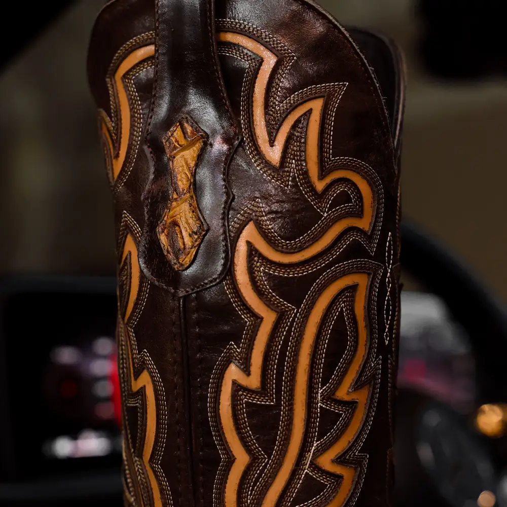 Honey Caiman Neck Leather Boots - Square Toe