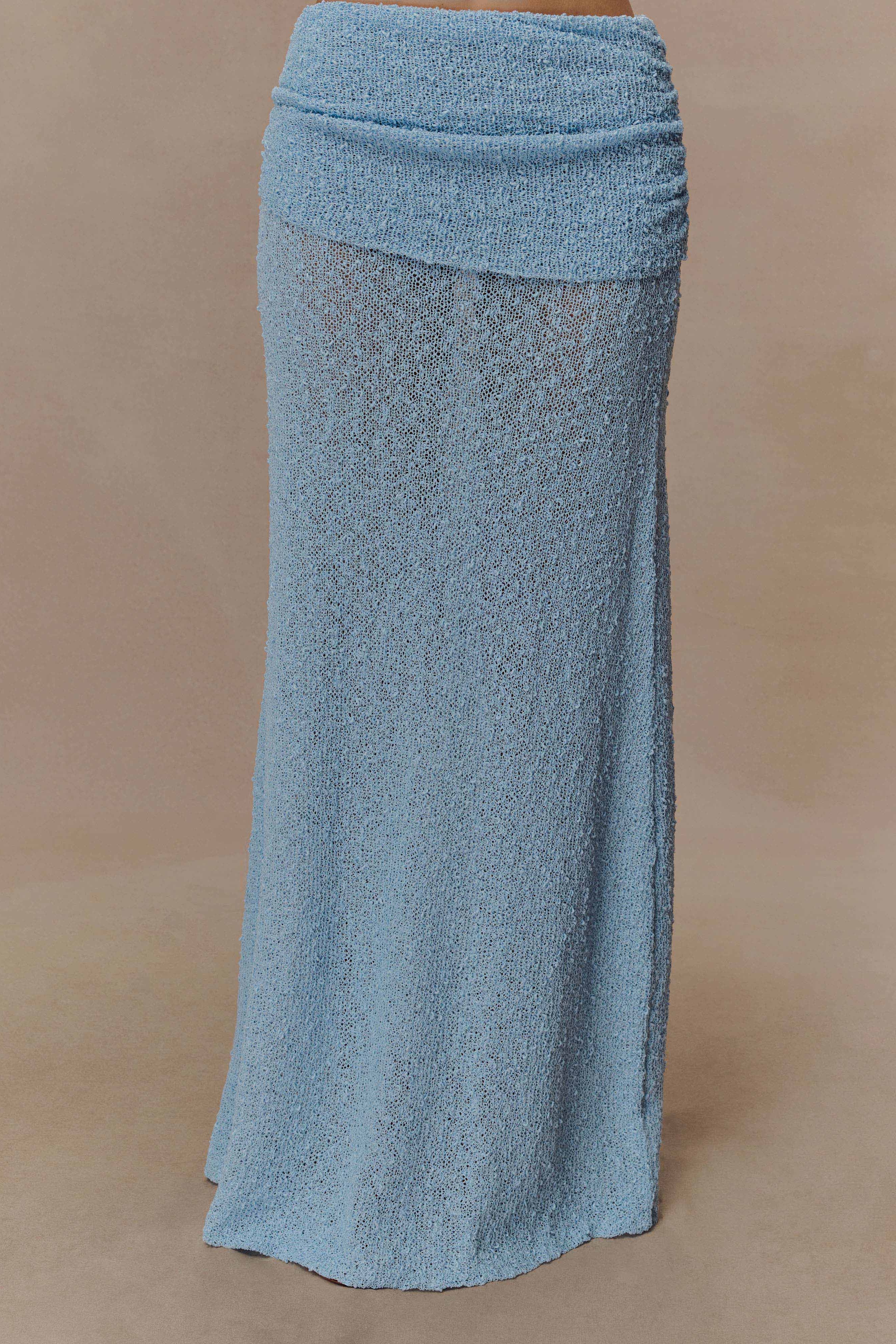 Blue Ruched Knit Maxi Skirt