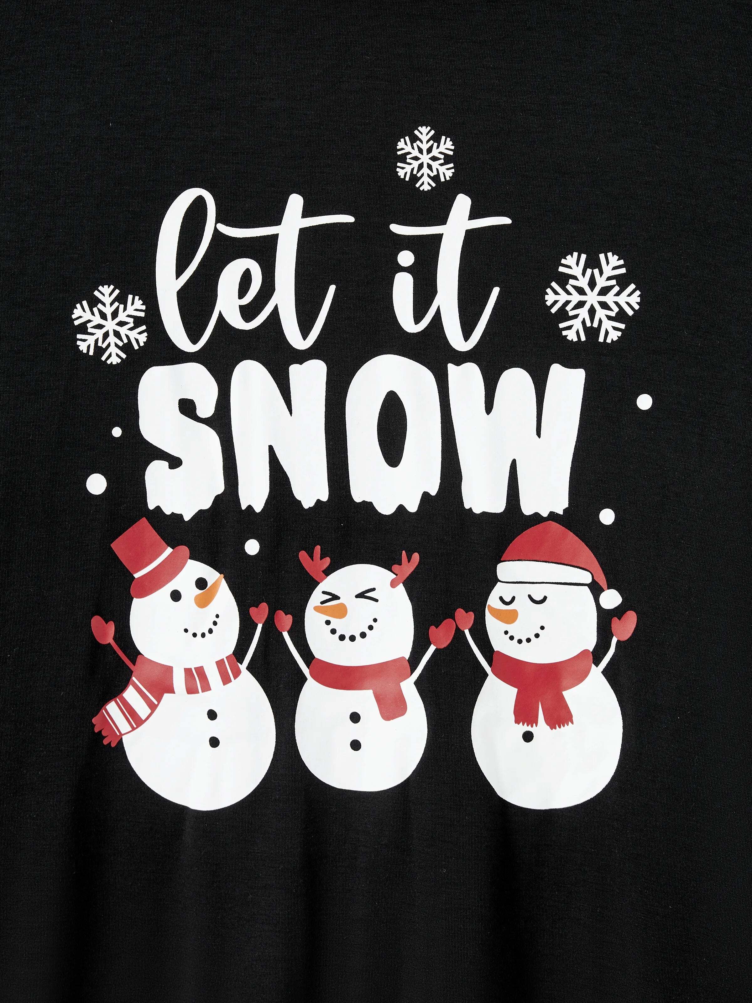 Christmas Family Pajamas Set Snowman Print Long-sleeve PJS with Christmas Socks Black