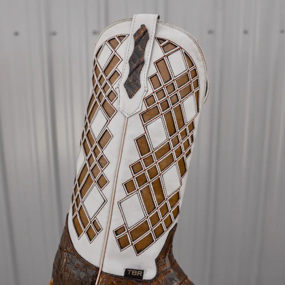 Honey Caiman Hornback Leather Boots - Square Toe