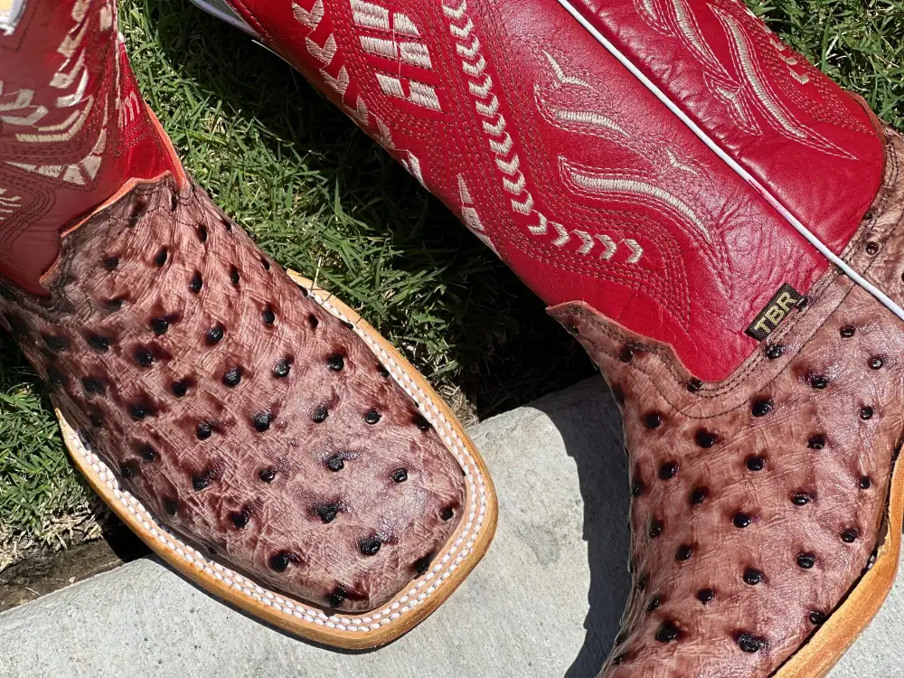 Mens Orix Ostrich Leather Boots With Red Shaft