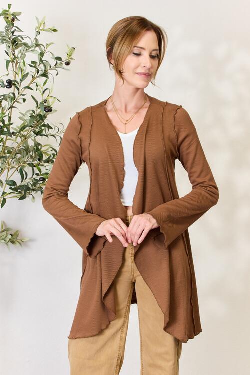 Full Size Open Front Long Sleeve Cardigan
