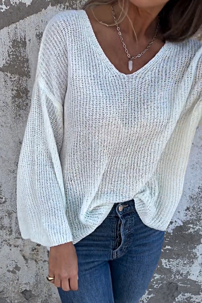 Women's Solid Color V-neck Loose Sweater